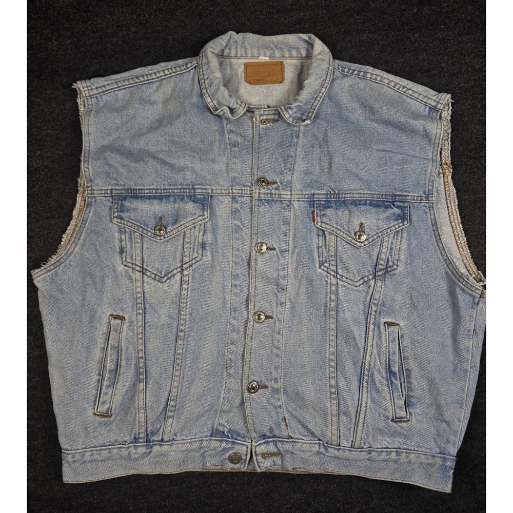 Vtg 80s Levi's Men's Light Wash Denim Trucker Vest Sleeveless Jacket Size L
